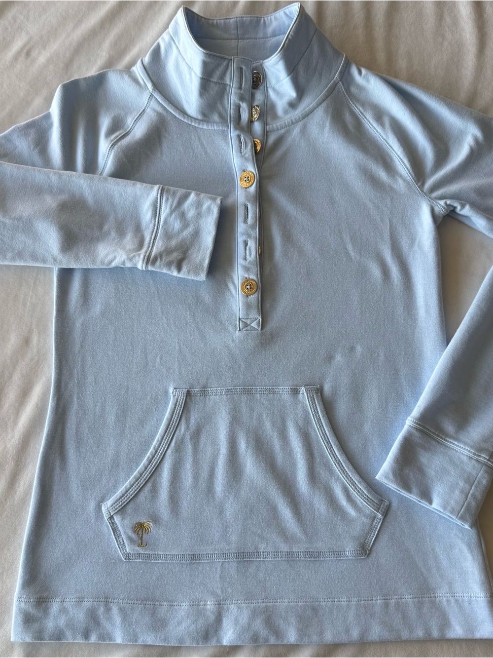 Lilly Pulitzer light blue captain popover gold button-placket pullover pocket XS